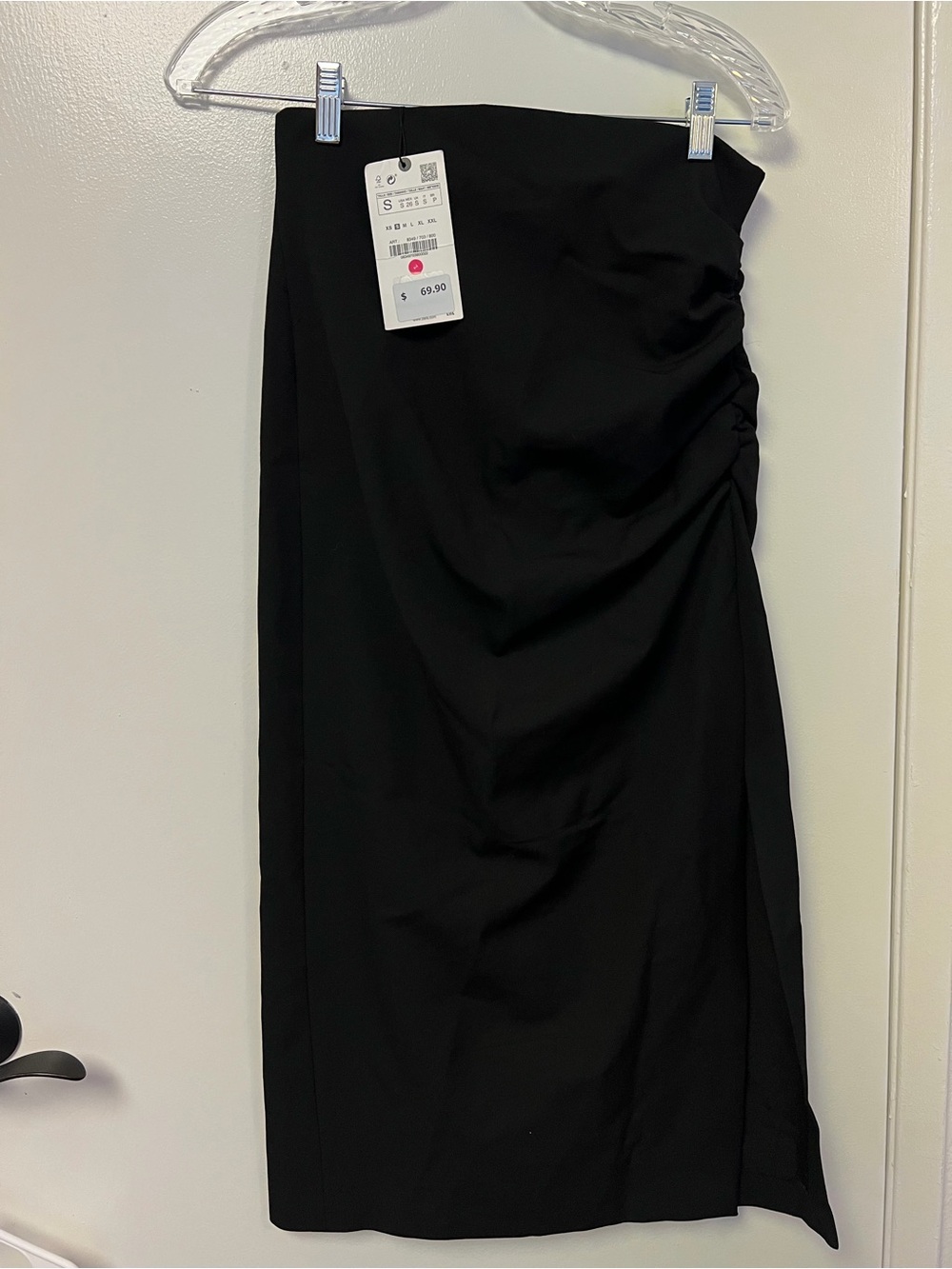 Zara Black Ruched Pencil Midi Skirt